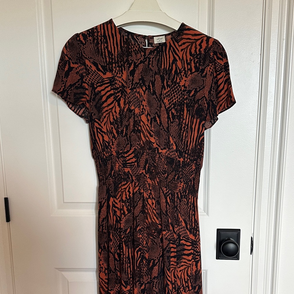 Aritzia Black and Orange Midi Dress with elastic waist and slit